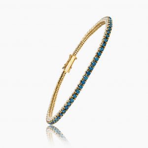 Bracelet en or jaune 9K serti de saphirs bleus, conçu pour hommes et femmes. Un bijou raffiné et intemporel, parfait pour compléter une tenue élégante.