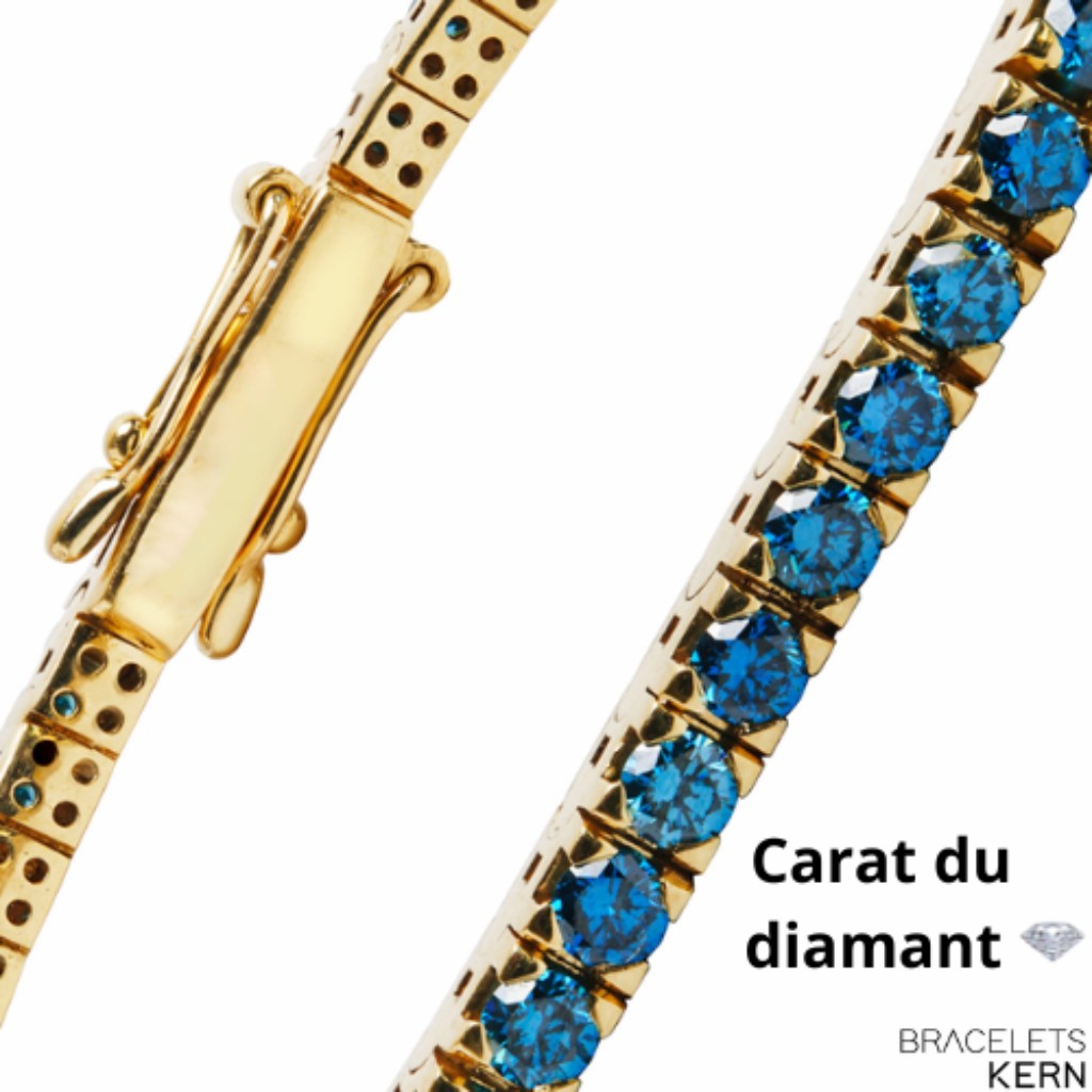 Zoom sur un bracelet diamant bleu en or jaune – Bracelets Kern