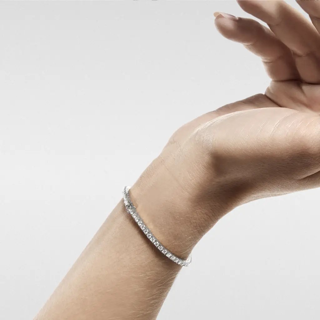 Bracelet Cristal Diamant Blanc en Argent 925 Rhodié Blanc porté au poignet - Bracelets Kern